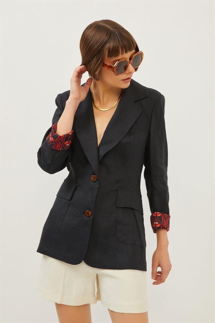 Siyah Çift Düğmeli Kruvaze Yaka Blazer CeketST070S90420001