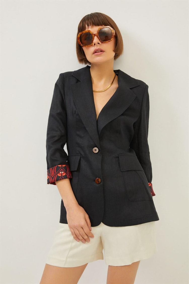 Siyah Çift Düğmeli Kruvaze Yaka Blazer CeketST070S90420001