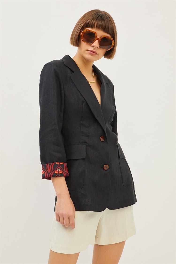 Siyah Çift Düğmeli Kruvaze Yaka Blazer CeketST070S90420001