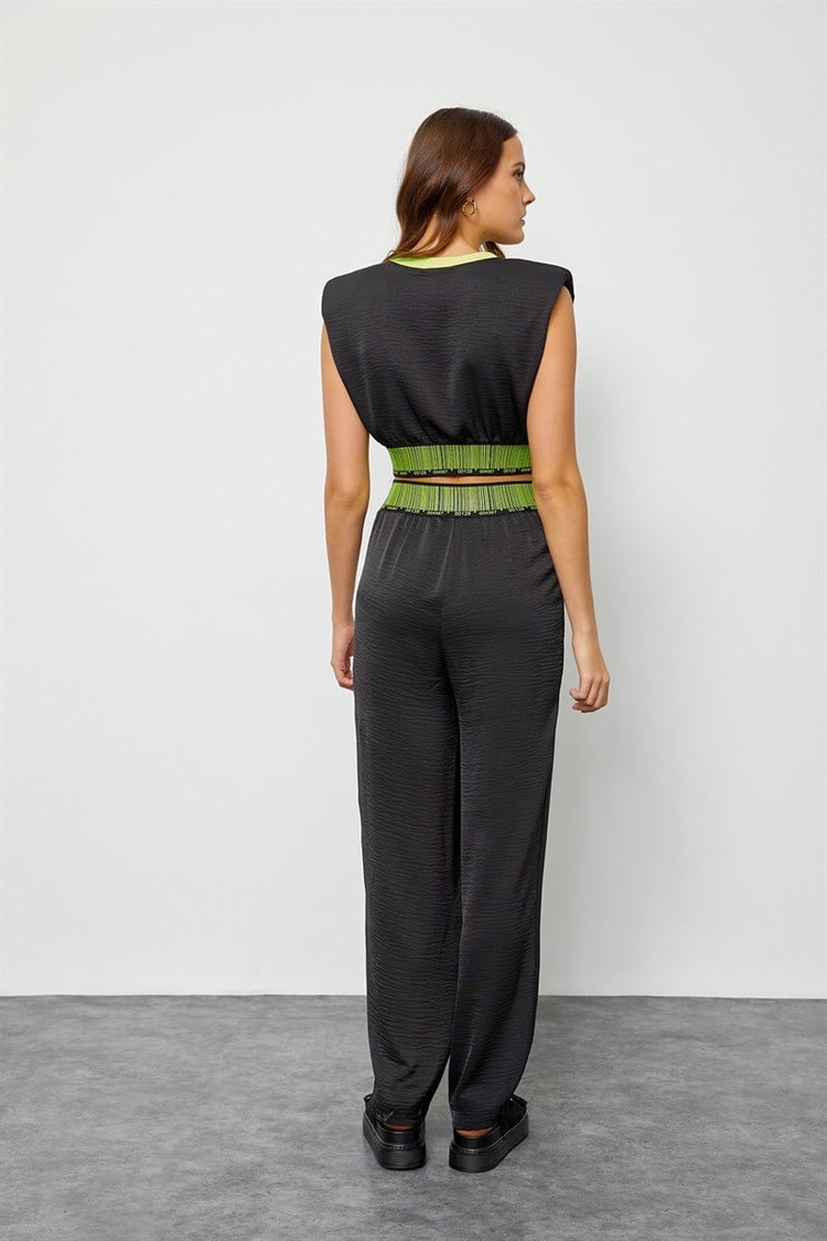 Siyah Crop Bluz Palazzo Pantolon TakımST060S60085001