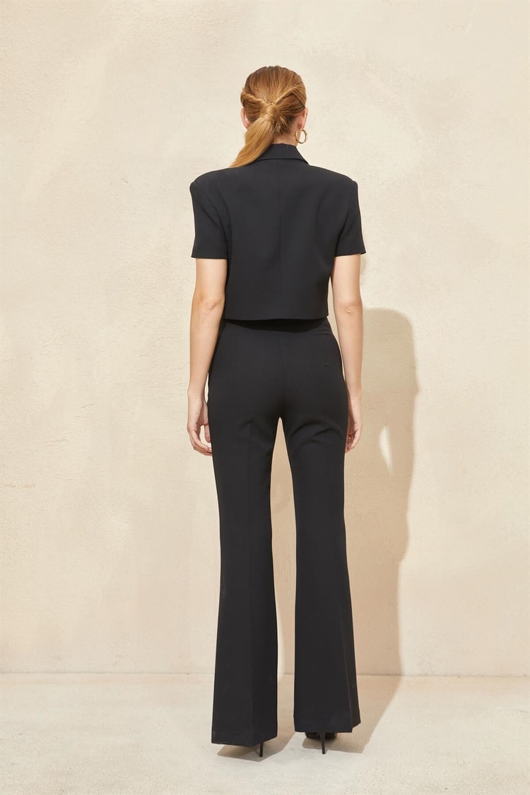 Siyah Crop Ceket Yüksek Bel Pantolon TakımST060S90298002