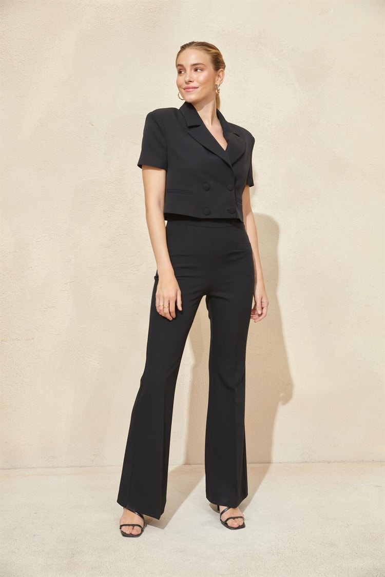 Siyah Crop Ceket Yüksek Bel Pantolon TakımST060S90298002