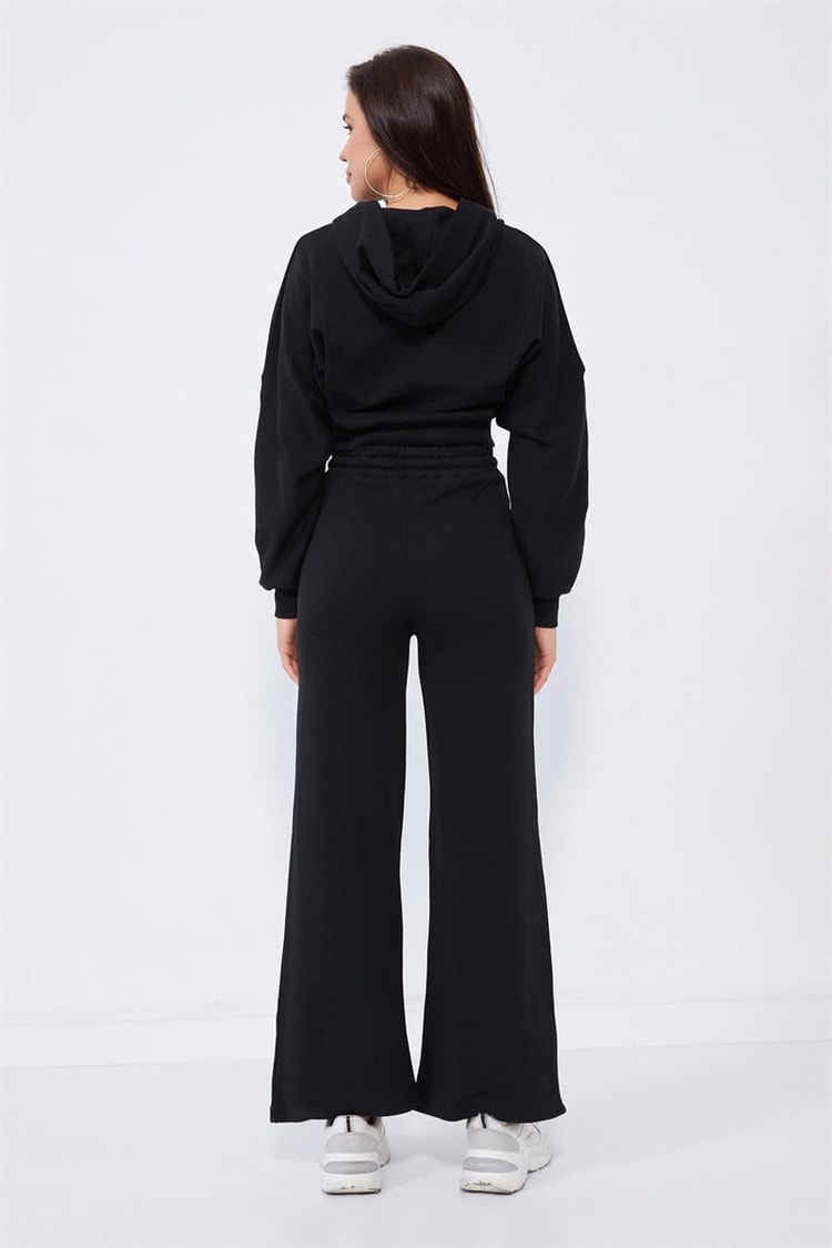 Siyah Crop Sweatshirt Eşofman TakımıST060W82162001