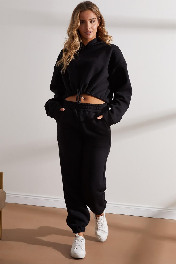 Siyah Crop Sweatshirt Jogger Eşofman TakımıST050W6005501