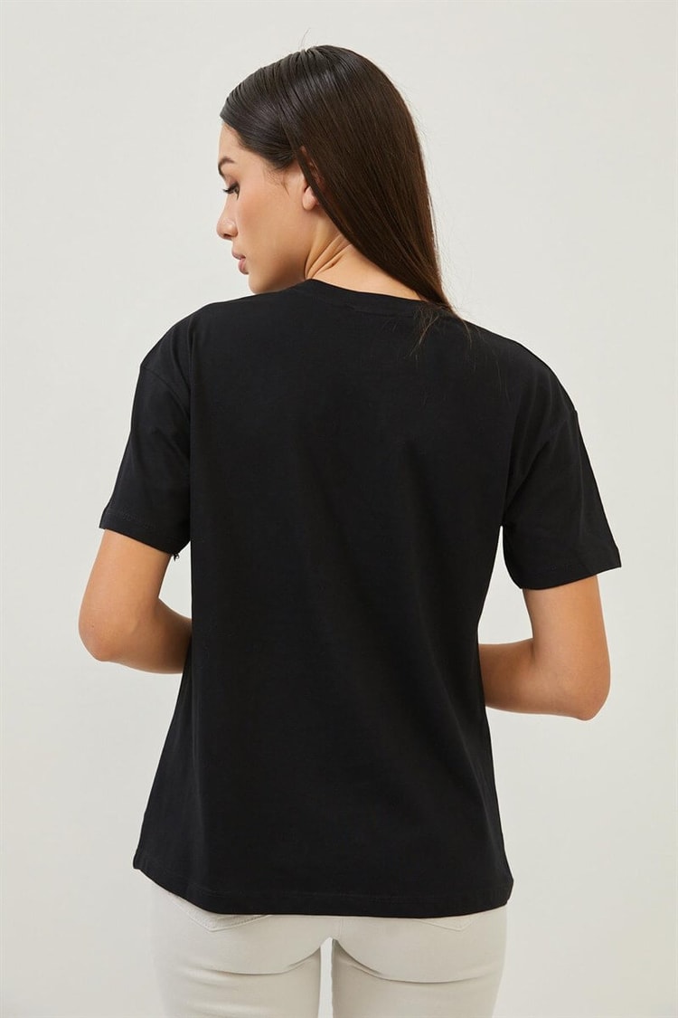Siyah Dijital Baskı Detaylı Bisiklet Yaka T-ShirtST070S71287001