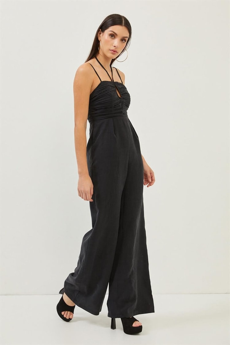 Siyah Drape Detaylı Maxi Boy ElbiseST070S28193001