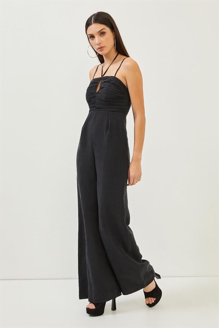 Siyah Drape Detaylı Maxi Boy ElbiseST070S28193001