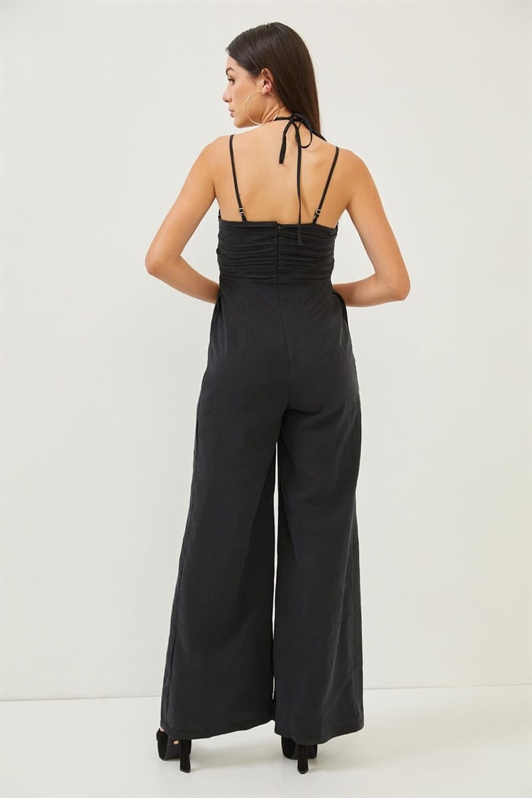 Siyah Drape Detaylı Maxi Boy ElbiseST070S28193001