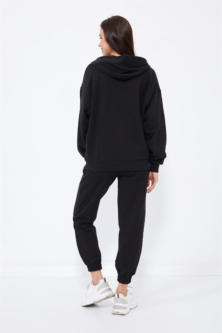 Siyah Fermuarlı Sweatshirt Eşofman TakımıST060W82163001