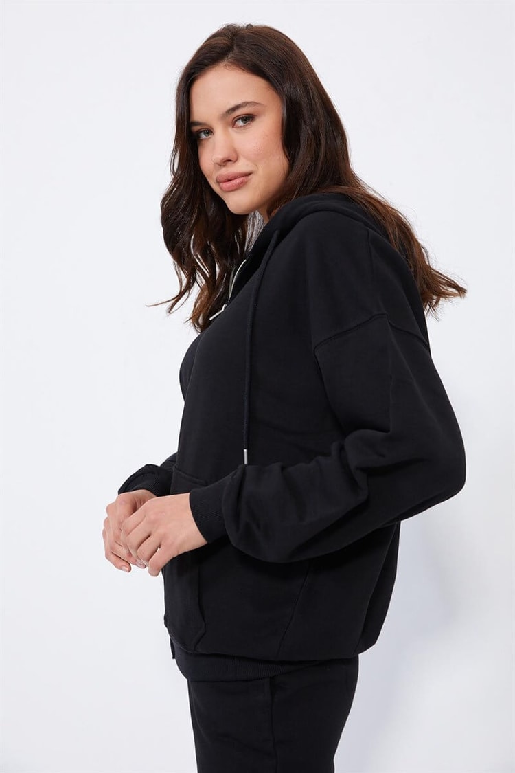 Siyah Fermuarlı Sweatshirt Eşofman TakımıST060W82163001
