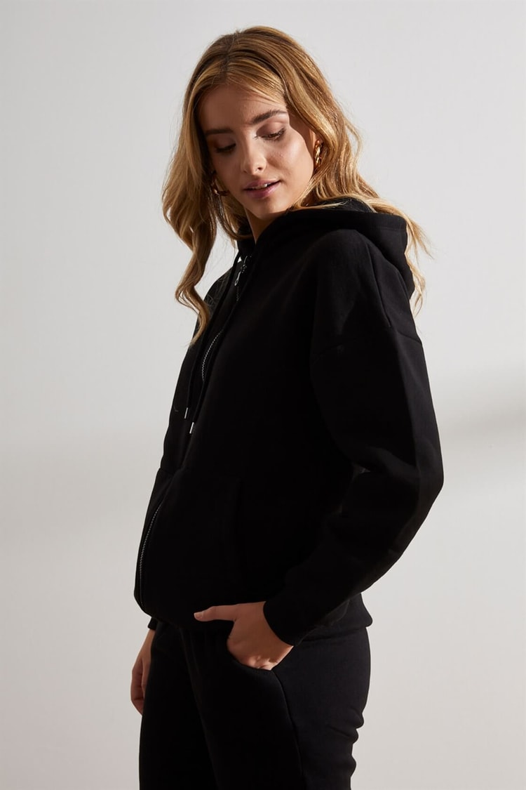 Siyah Fermuarlı Sweatshirt Jogger TakımST050W6006101