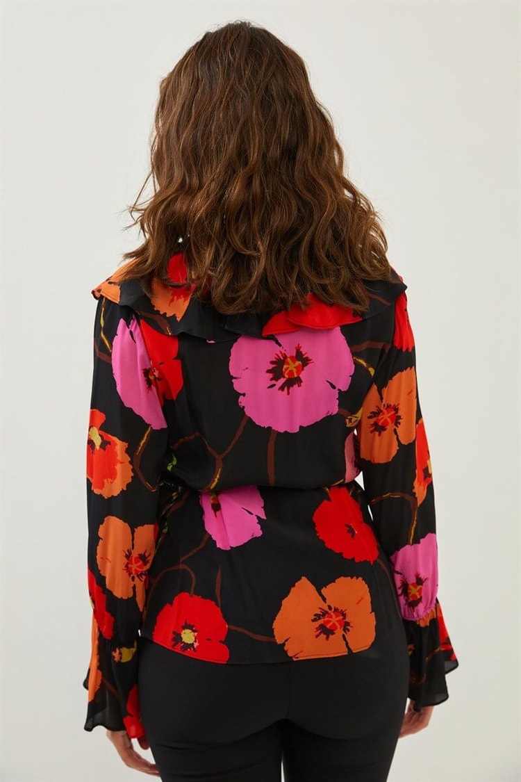 Siyah Floral Desen Anvelop BluzST060S30676001