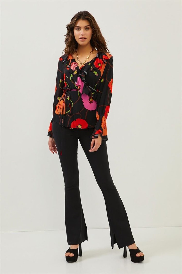 Siyah Floral Desen Anvelop BluzST060S30676001