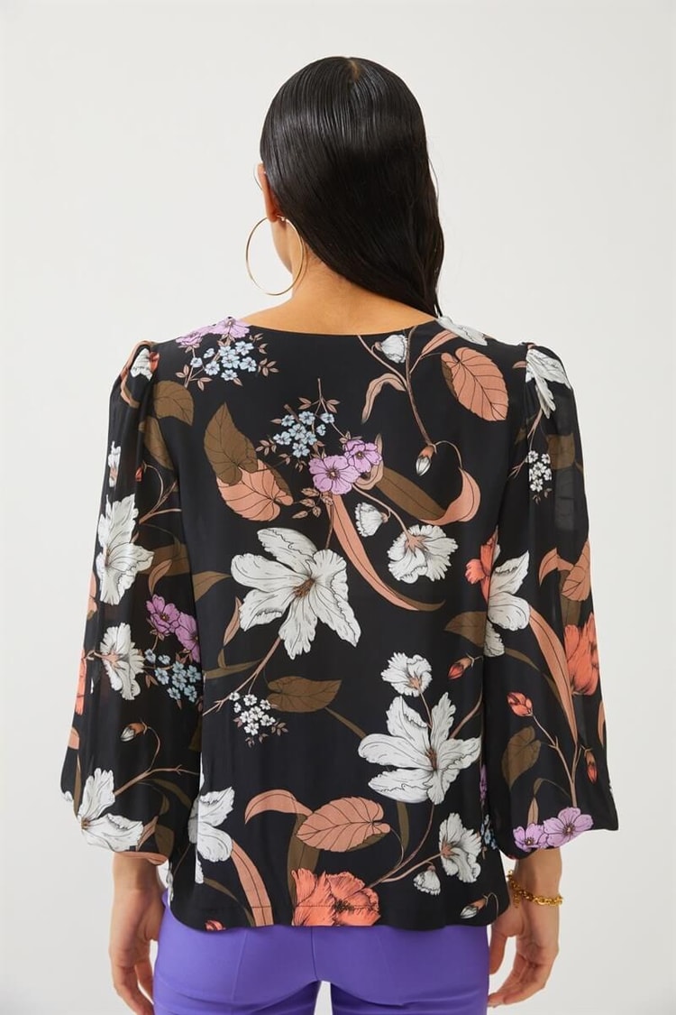 Siyah Floral Desen Uzun Kol BluzST060W30663001