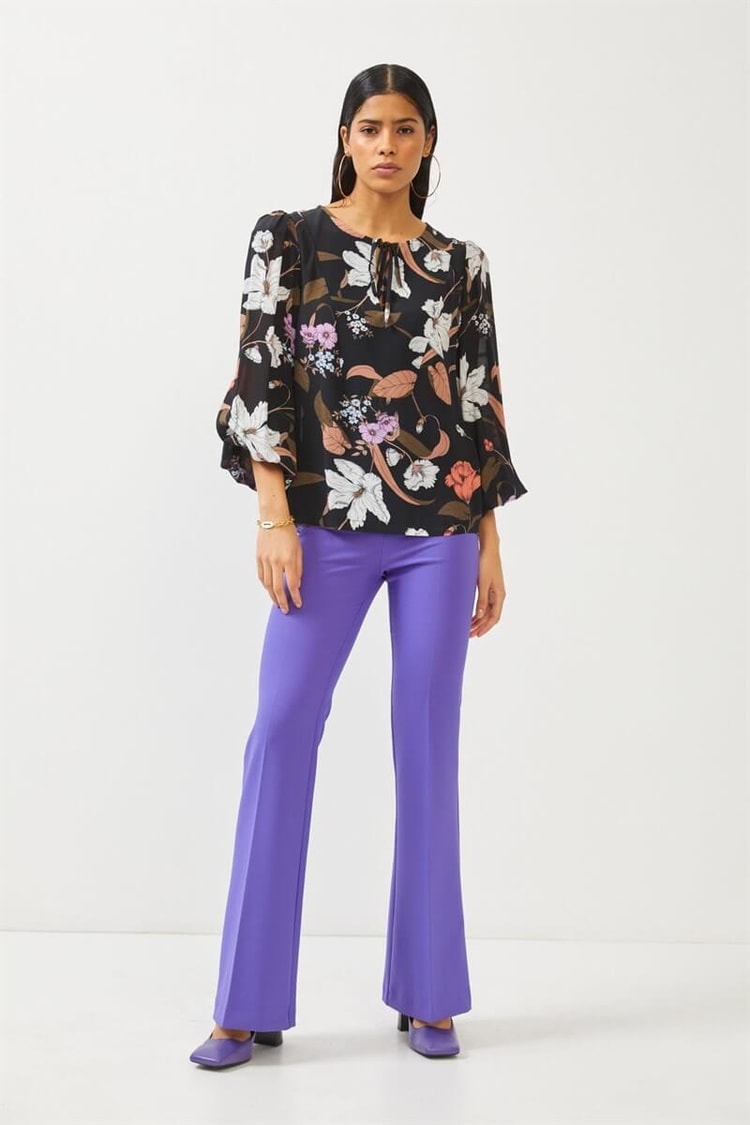 Siyah Floral Desen Uzun Kol BluzST060W30663001