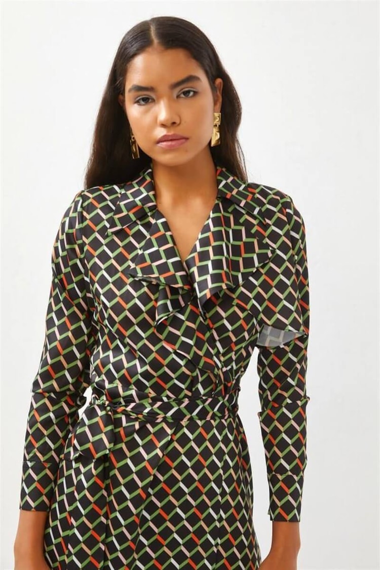Siyah Geometrik Desen Midi ElbiseST060S40138501
