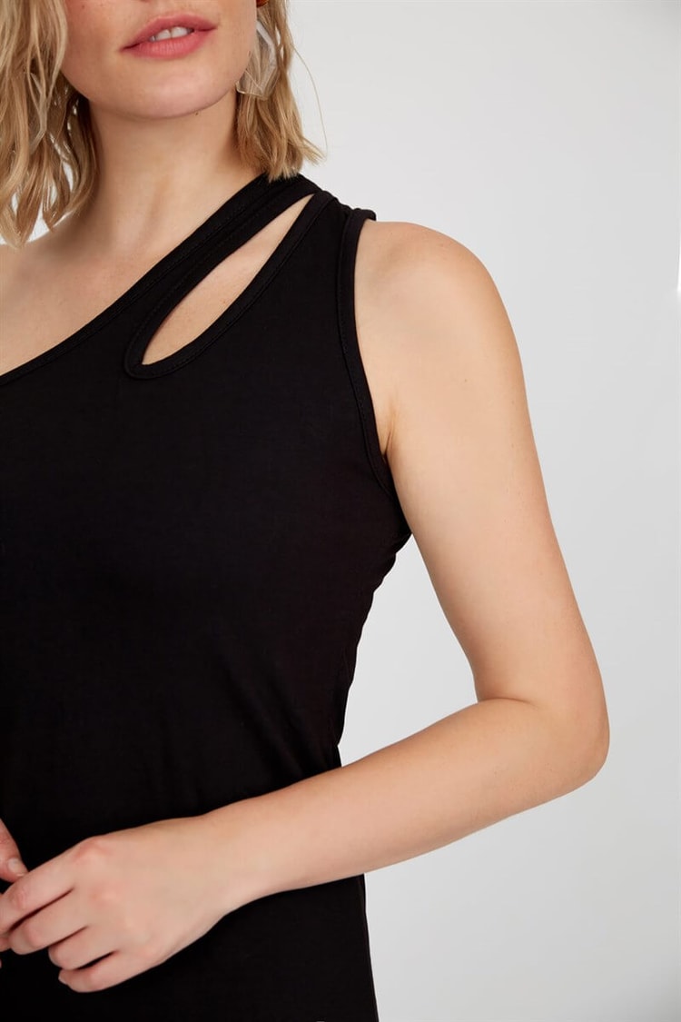 Siyah İp Askılı Mini ElbiseST040S404951