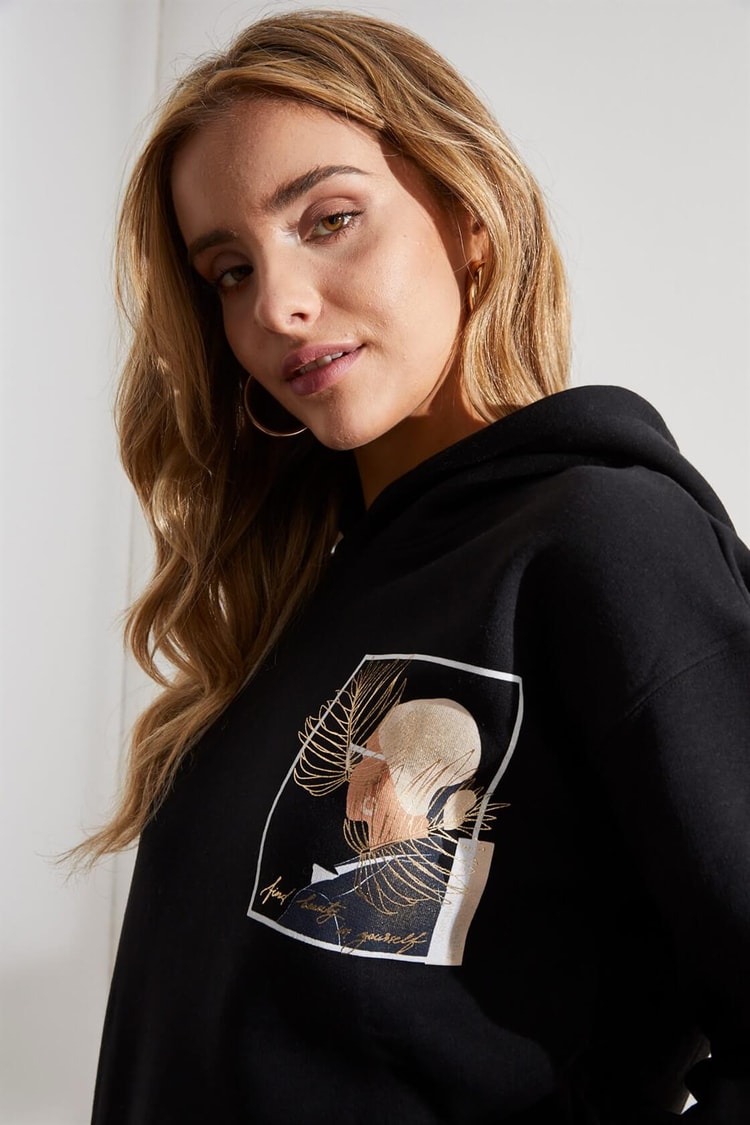 Siyah Kapüşonlu Uzun Kollu SweatshirtST060W7209301