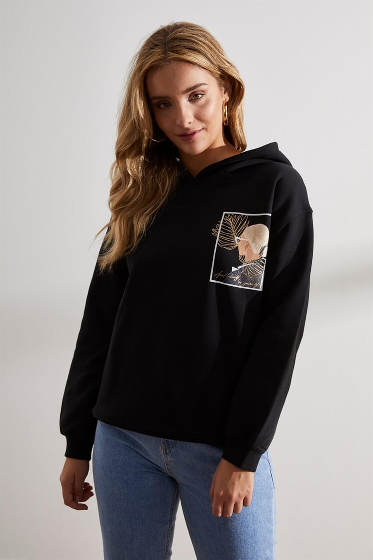 Siyah Kapüşonlu Uzun Kollu SweatshirtST060W7209301