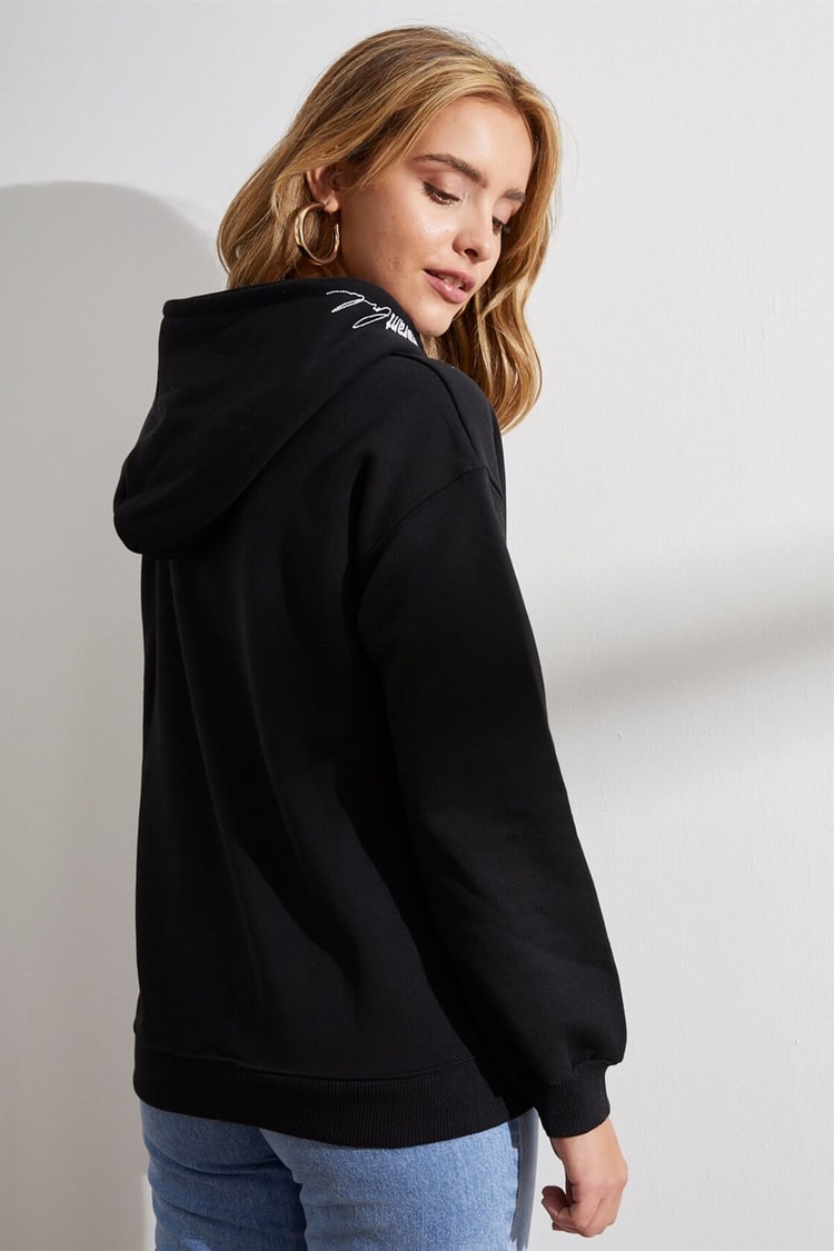 Siyah Kapüşonlu Uzun Kollu SweatshirtST060W7209301