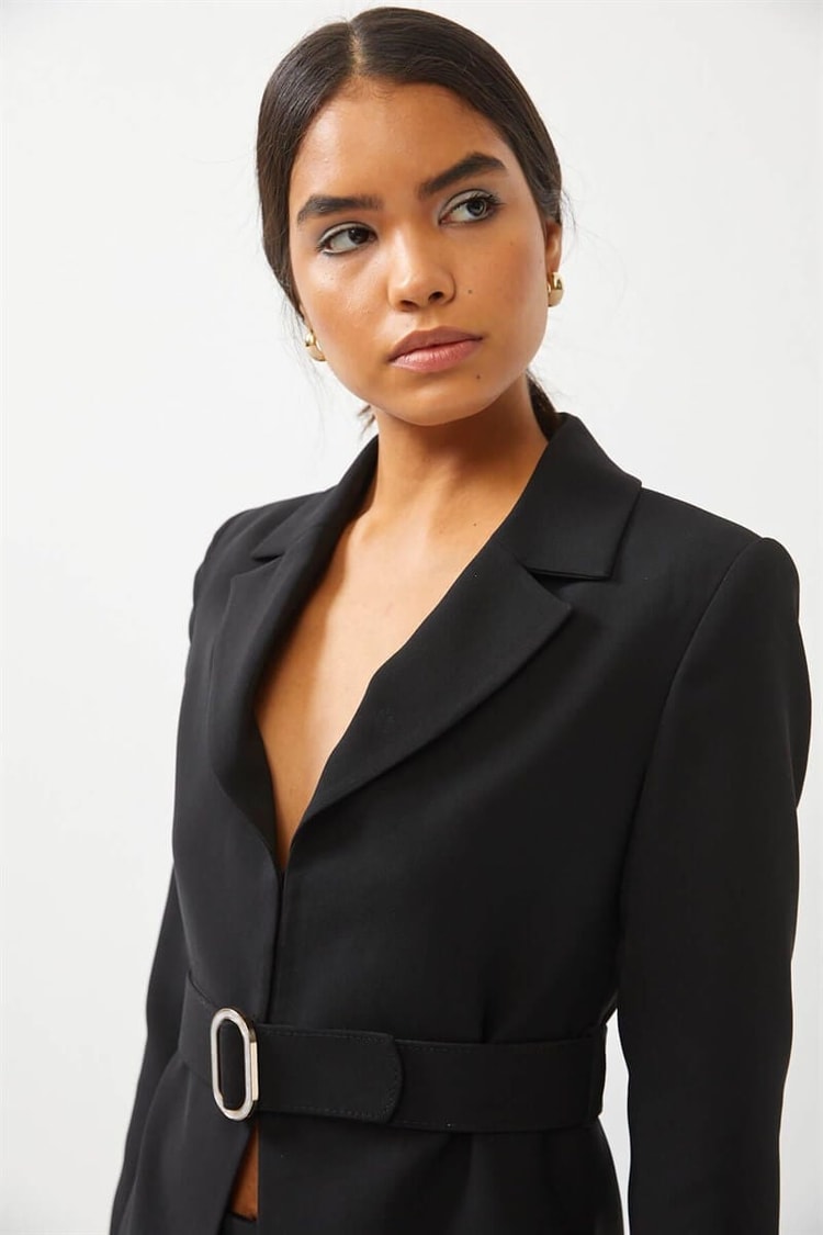 Siyah Kemerli Blazer Ceket Pantolon TakımST060S90317002