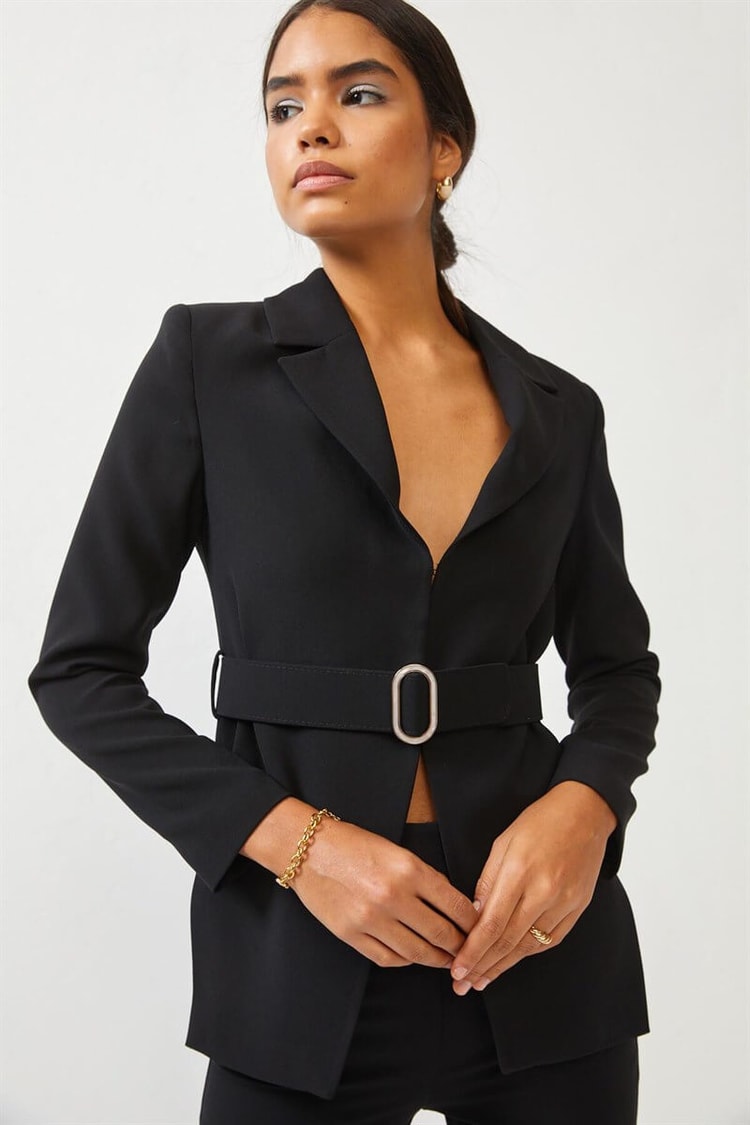 Siyah Kemerli Blazer Ceket Pantolon TakımST060S90317002