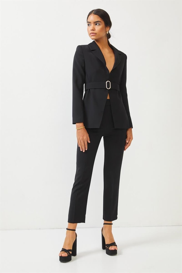 Siyah Kemerli Blazer Ceket Pantolon TakımST060S90317002