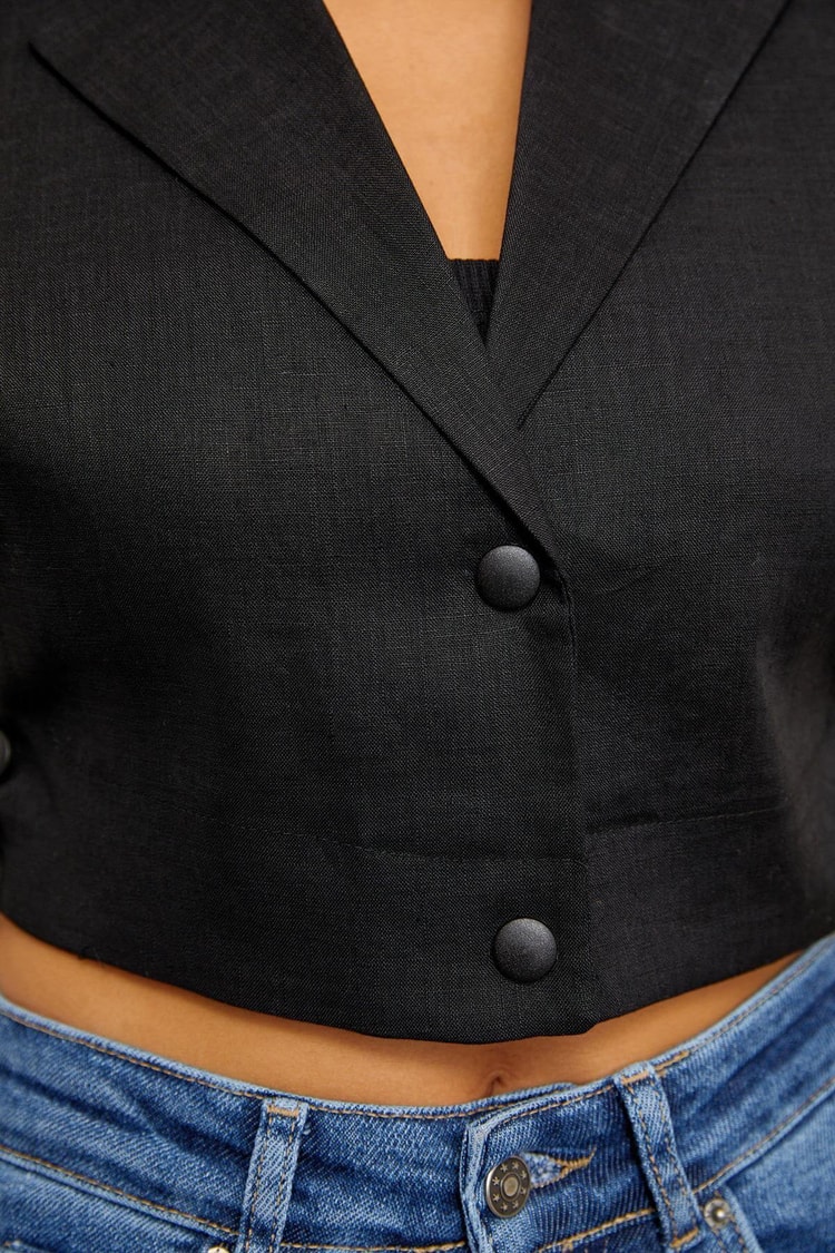 Siyah Keten Crop CeketST060S95046001