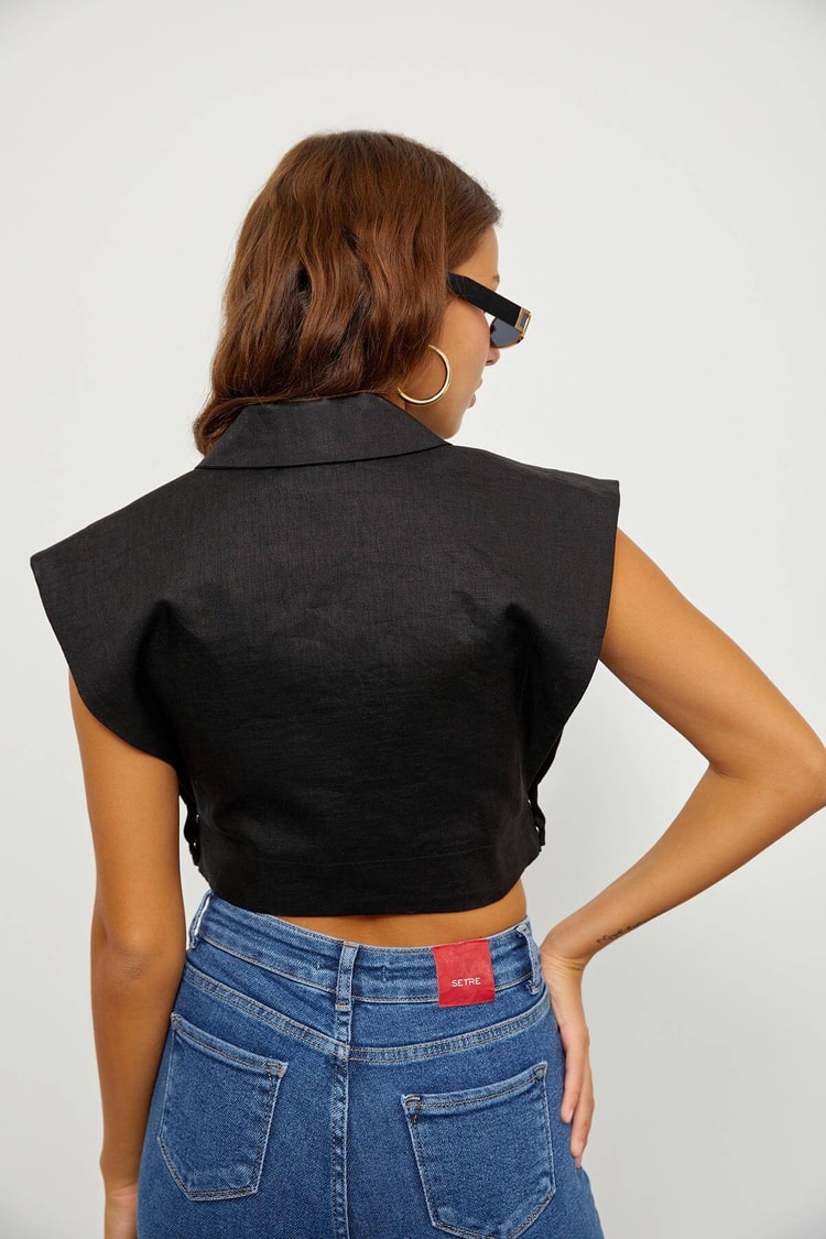 Siyah Keten Crop CeketST060S95046001