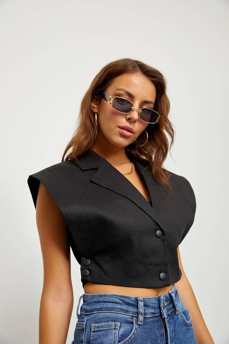 Siyah Keten Crop CeketST060S95046001