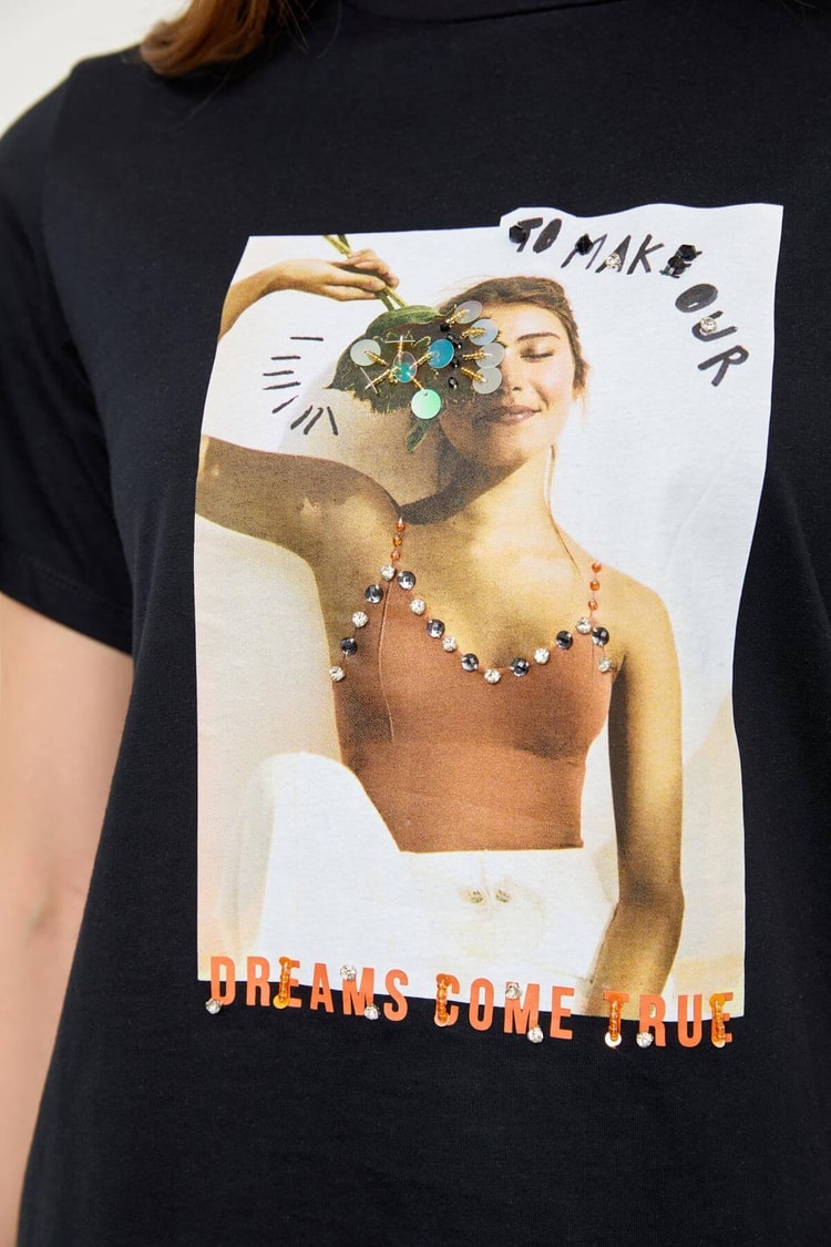 Siyah Kısa Kol Baskılı T-ShirtST060S71227001