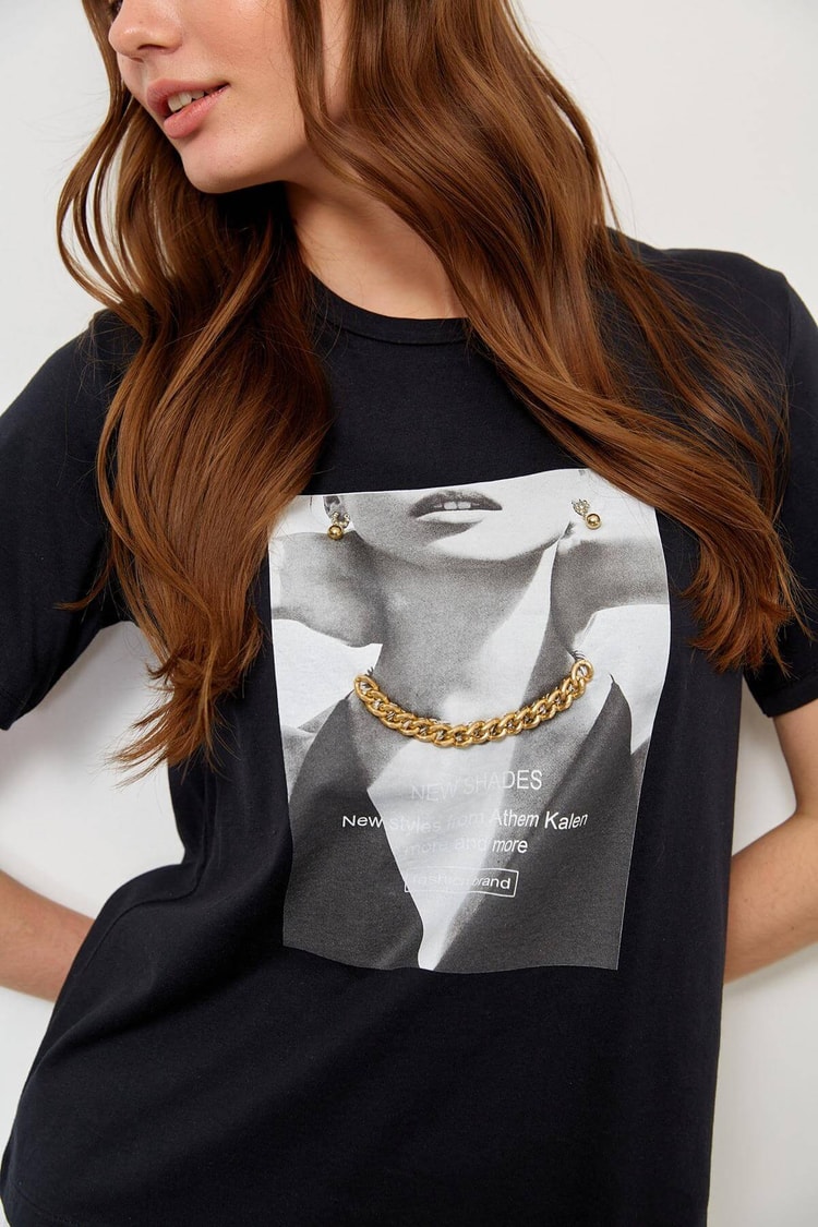 Siyah Kısa Kol Baskılı T-ShirtST060S71234001
