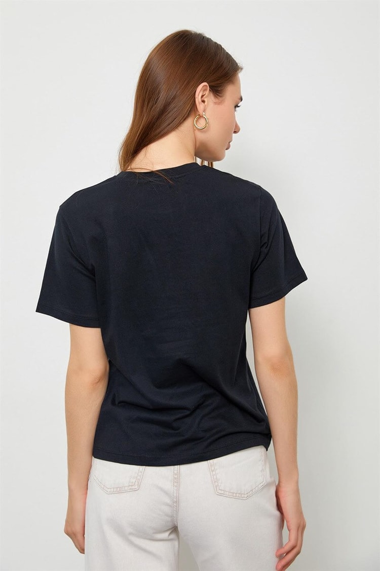 Siyah Kısa Kol Baskılı T-ShirtST060S71190020