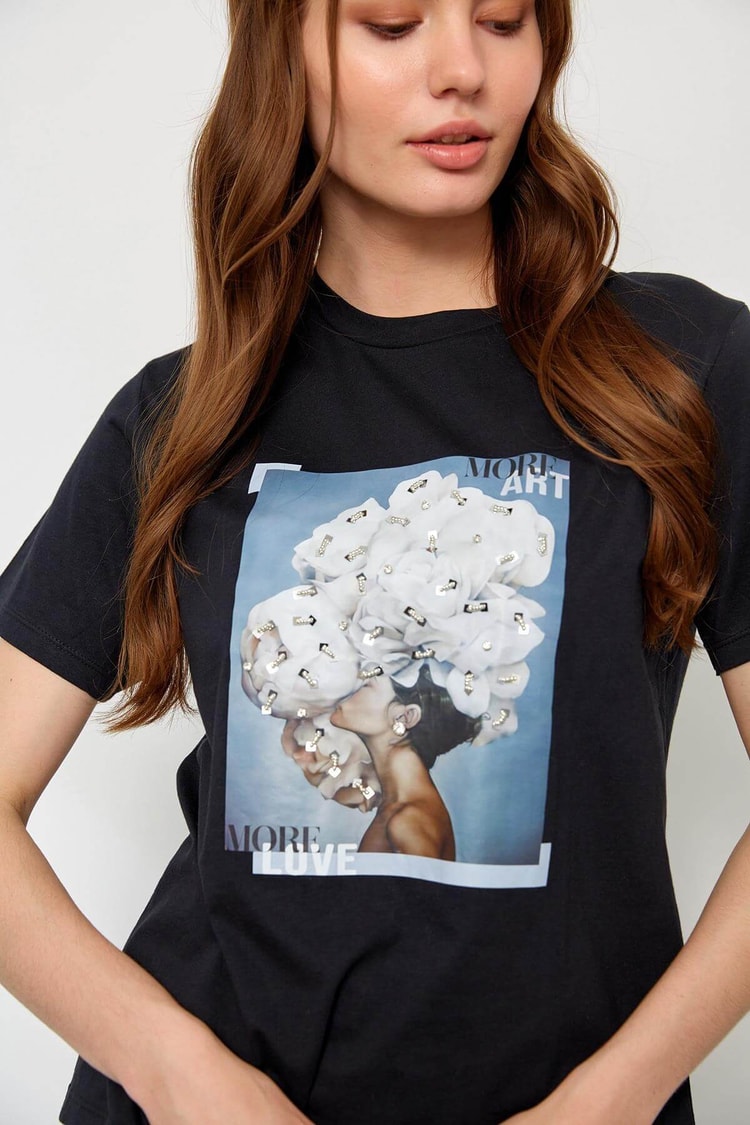 Siyah Kısa Kol Baskılı T-ShirtST060S71228003