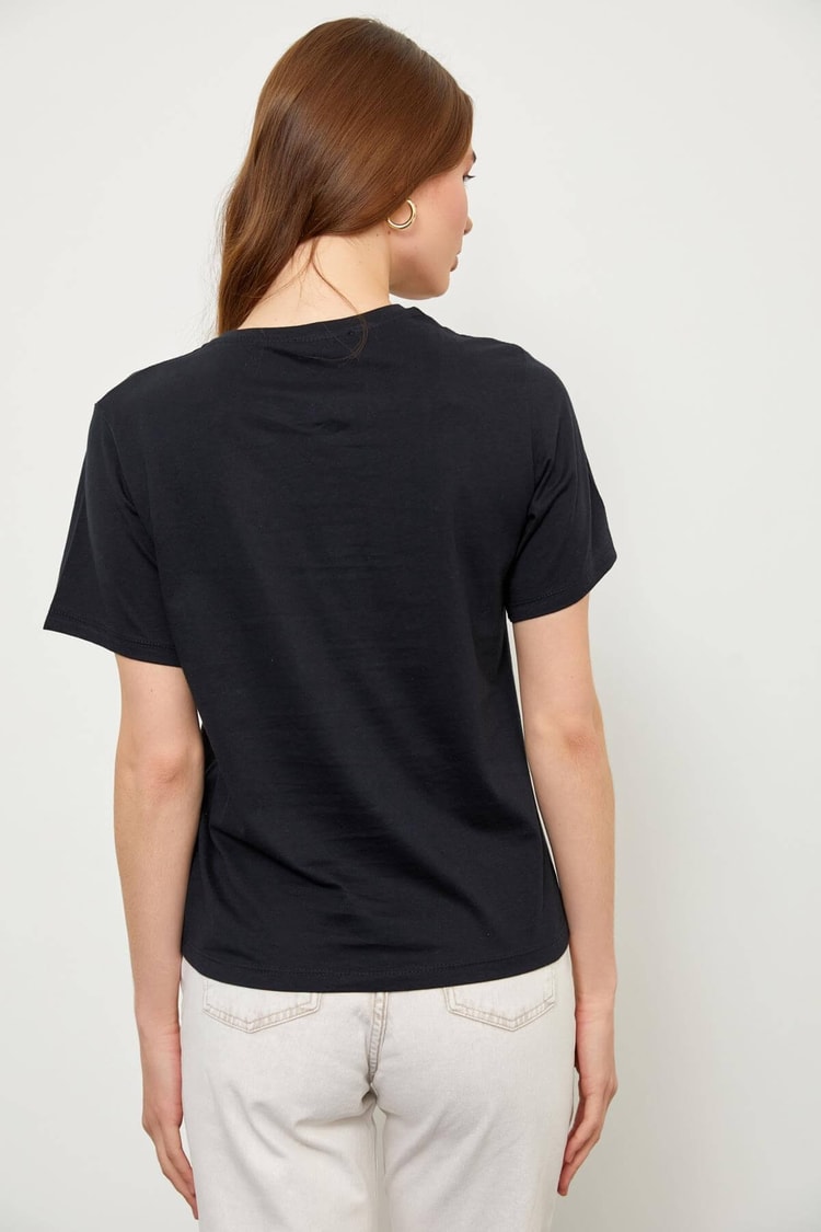 Siyah Kısa Kol Baskılı T-ShirtST060S71227001