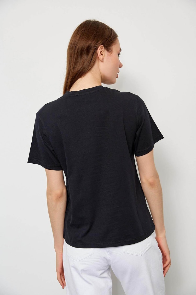 Siyah Kısa Kol Baskılı T-ShirtST060S71228003