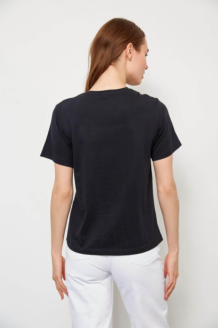 Siyah Kısa Kol Baskılı T-ShirtST060S71234001