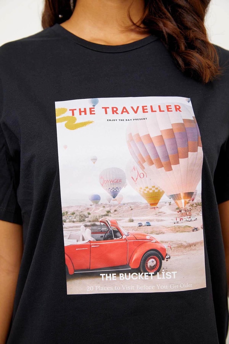 Siyah Kısa Kol Baskılı T-ShirtST060S71243007