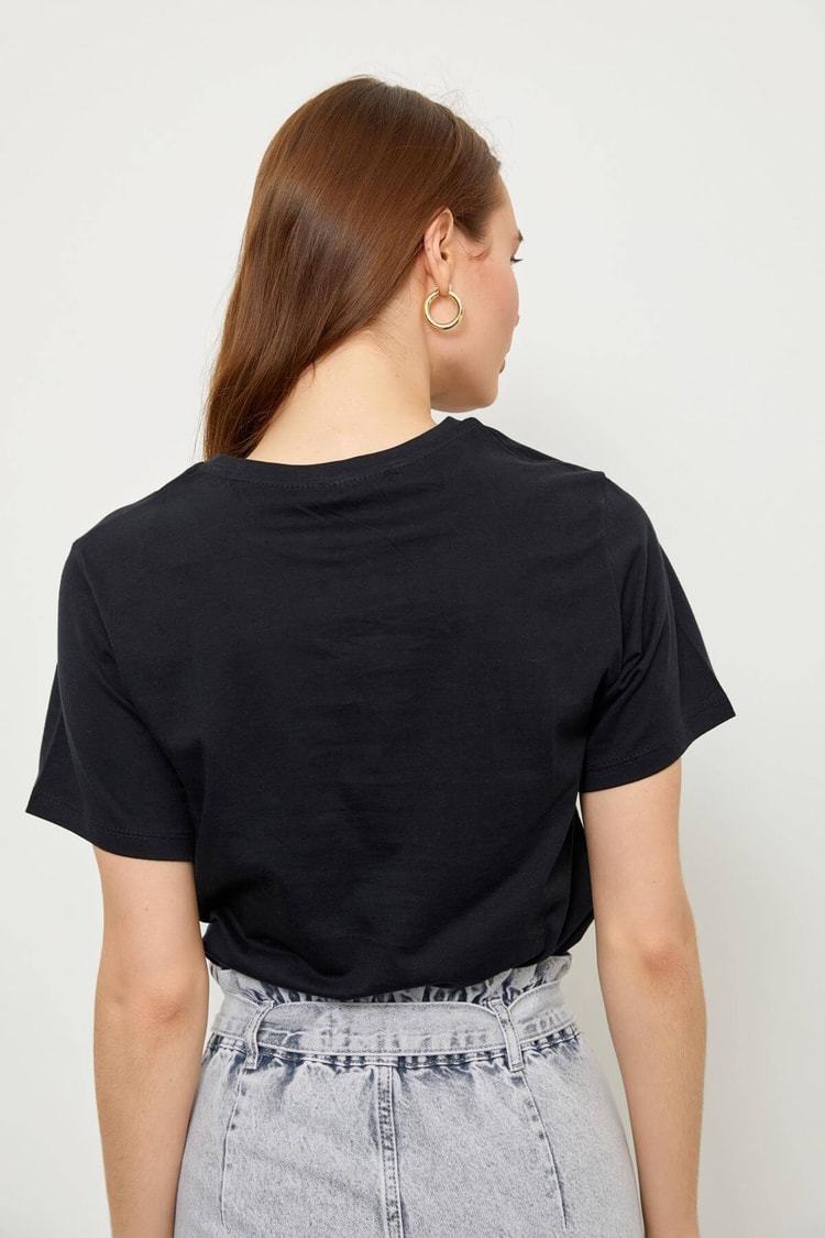 Siyah Kısa Kol Baskılı T-ShirtST060S71223001