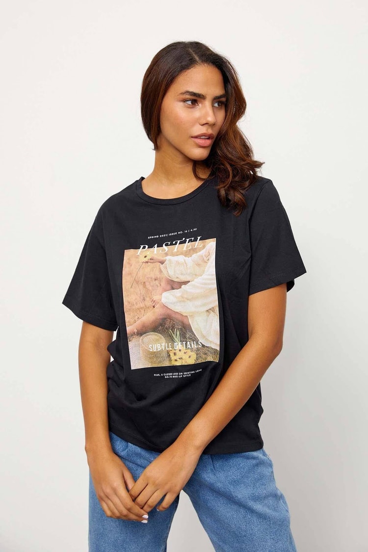 Siyah Kısa Kol Baskılı T-ShirtST060S71243006