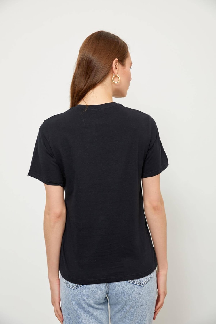 Siyah Kısa Kol Baskılı T-ShirtST060S71223003