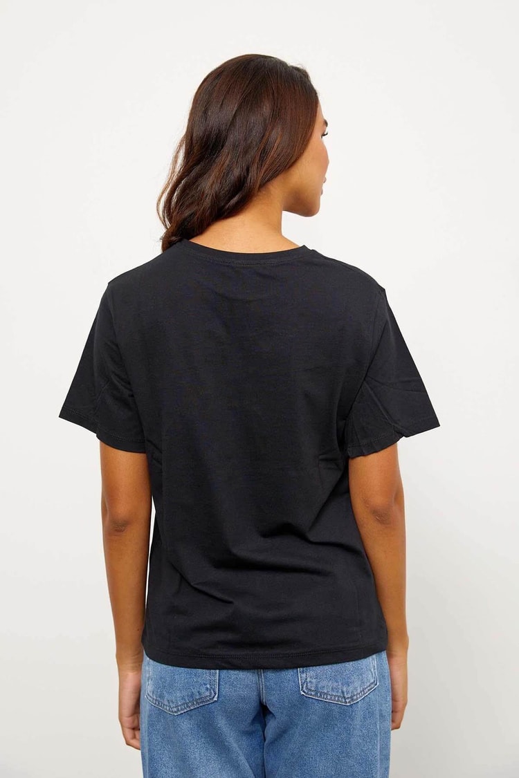 Siyah Kısa Kol Baskılı T-ShirtST060S71243007