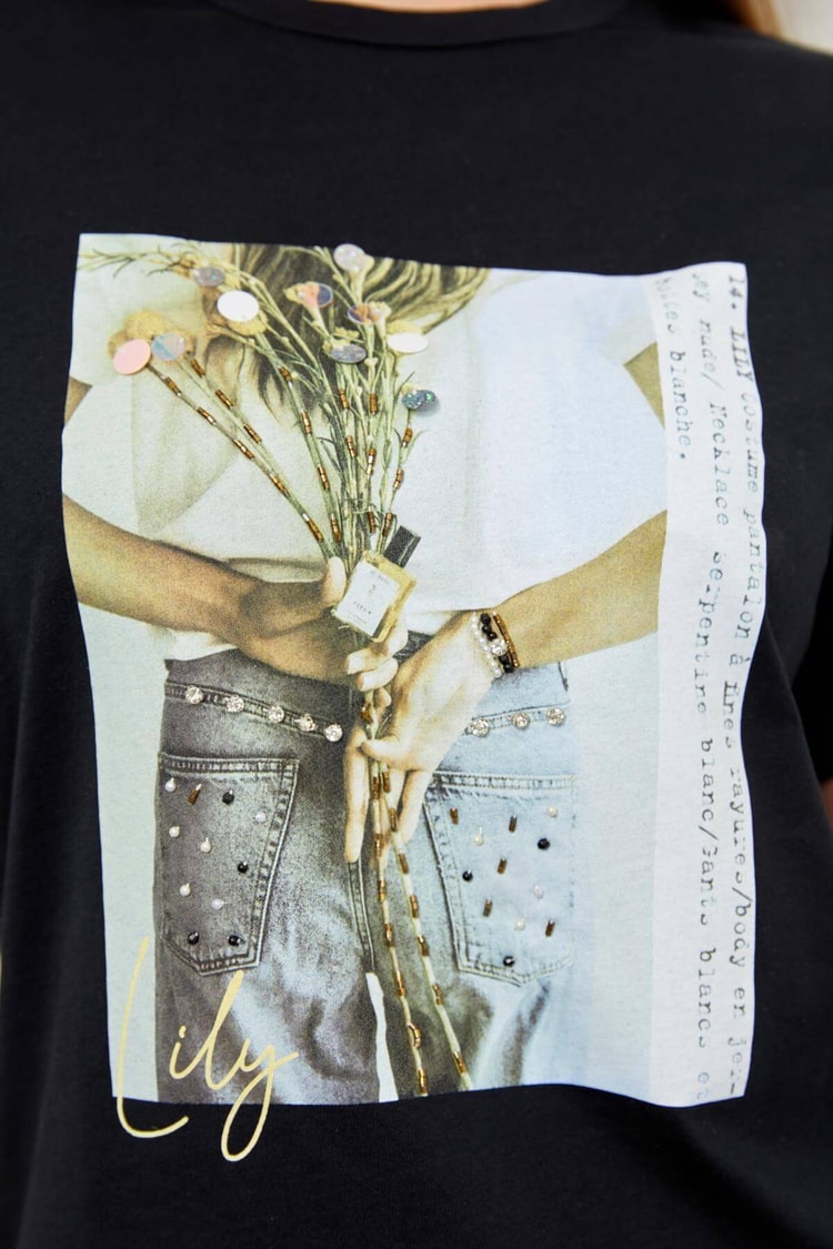 Siyah Kısa Kol Baskılı T-ShirtST060S71223003