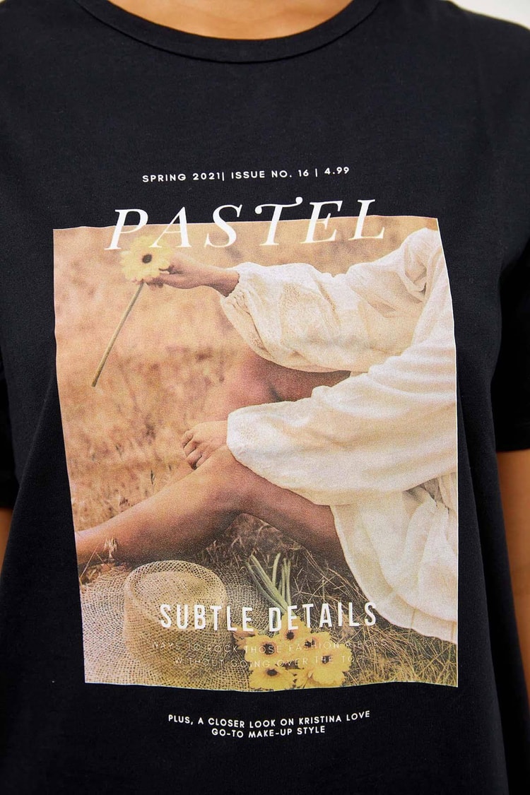 Siyah Kısa Kol Baskılı T-ShirtST060S71243006