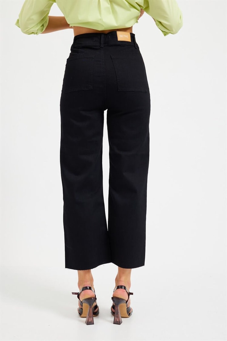 Siyah Klasik Kesim Bol Paça Jean PantolonST070W31835002