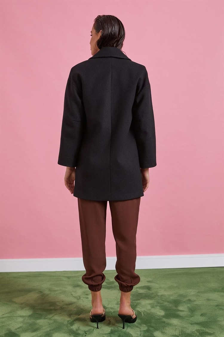 Siyah Kruvaze Oversize Kaşe KabanST060W64135002