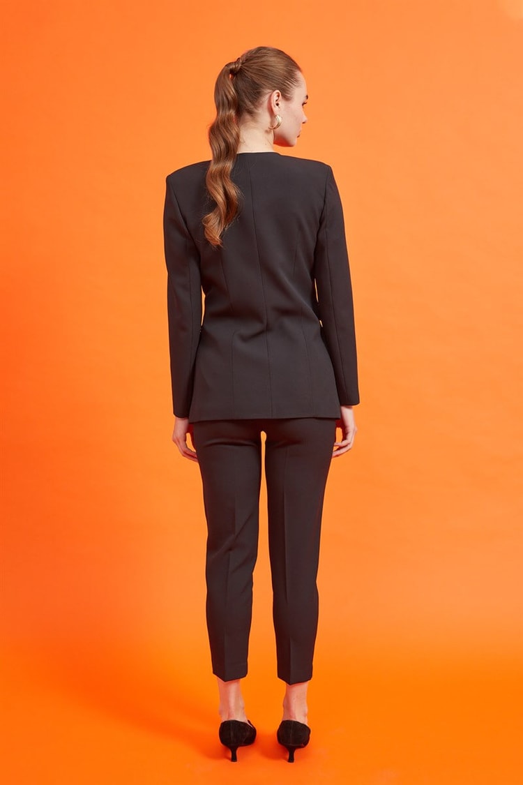 Siyah Kruvaze Yaka Tek Düğme Blazer CeketST060S90280001