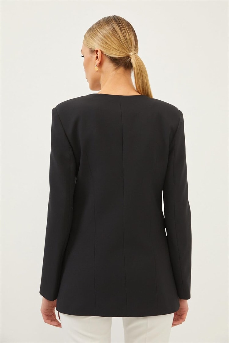 Siyah Kruvaze Yaka Tek Düğme Blazer CeketST060S90280001