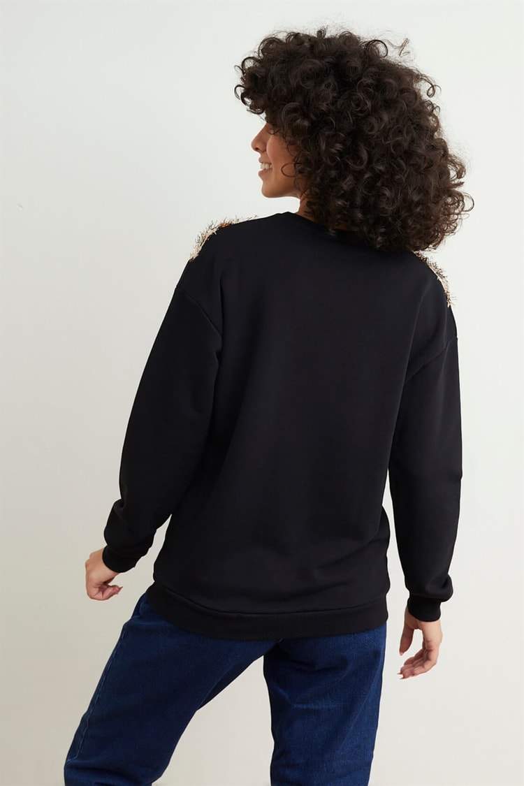 Siyah Leopar Detaylı S-ShirtST050W7205001