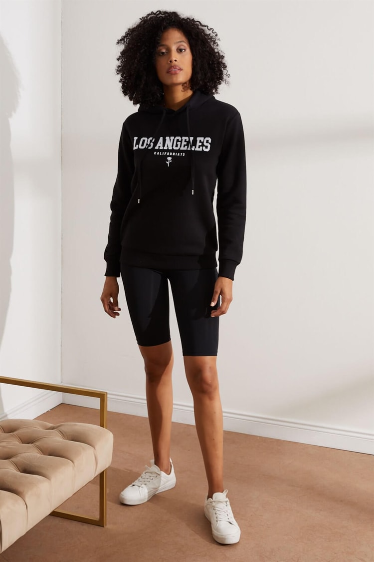 Siyah Los Angeles Kapüşonlu SweatshirtST060W7208201